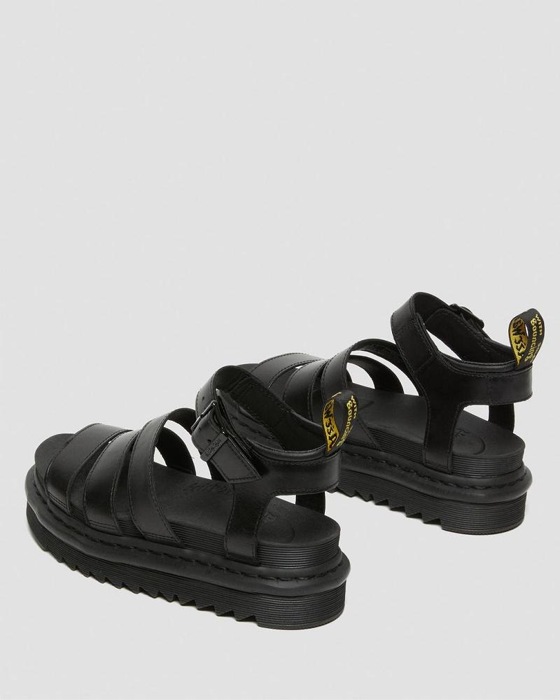 Dr Martens Blaire Brando Leren Sandalen Met Riem Dames Zwart | NL 467FDN